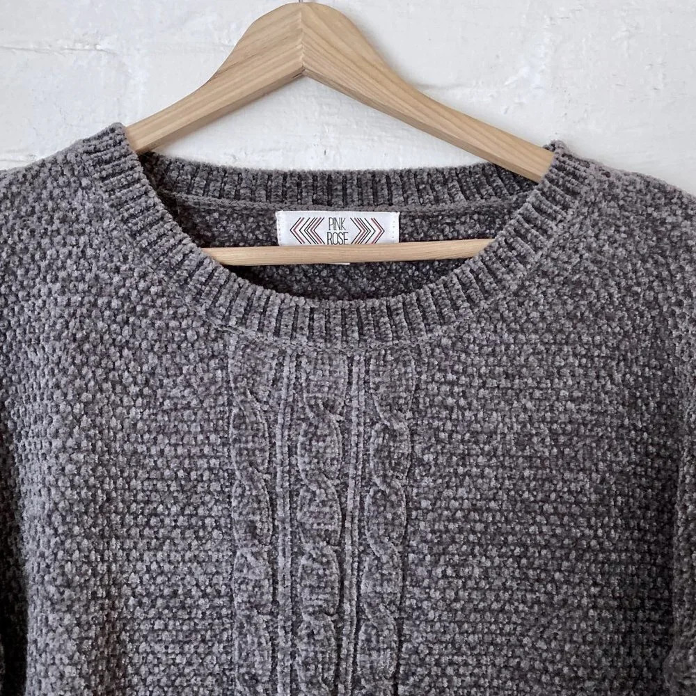 Pink Rose Gray Chenille Sweater Small - Picture 3 of 5